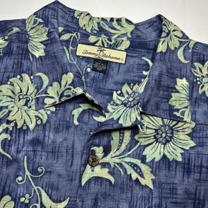 Tommy Bahama Silk Hawaiian Camp Shirt Mens L Blue Floral Button Down Tropical‎